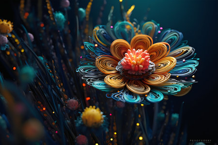 3d illustration of abstract fractal background with flowers and petalsの素材
