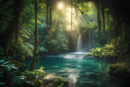 Tropical waterfall in rainforest, Thailand. Long exposure.の素材