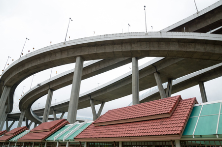 Complex bridge and motorwayの写真素材