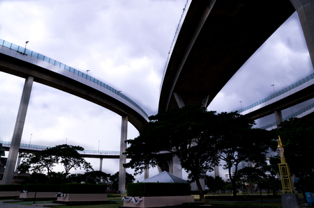 Complex bridge and motorwayの写真素材