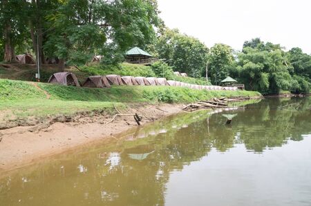 Camping near the riverの写真素材