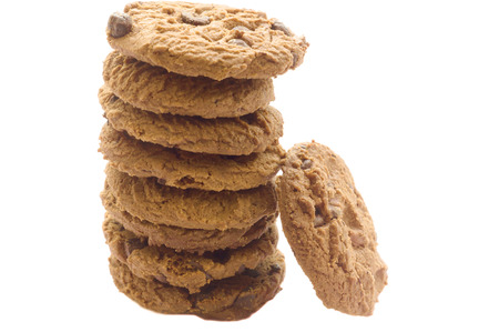 several pieces of cooky in strange pile on white background, isolated picture