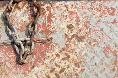 Red rust iron background with chain like cross at a pier