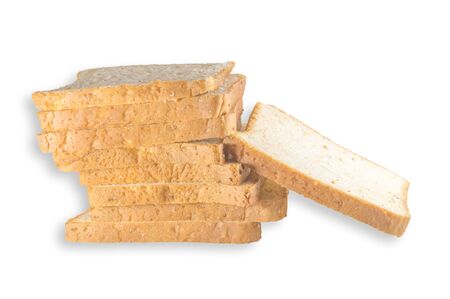 A stack of sliced bread is isolated on white background. isolated pastry food on white background