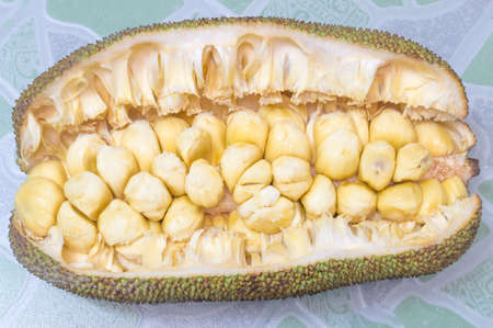 Ripe moraceae, Jampada or Jackfruit flesh is isolated on white background.