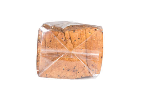 Bread slices with cereals in a plastic package are isolated on white background.の写真素材