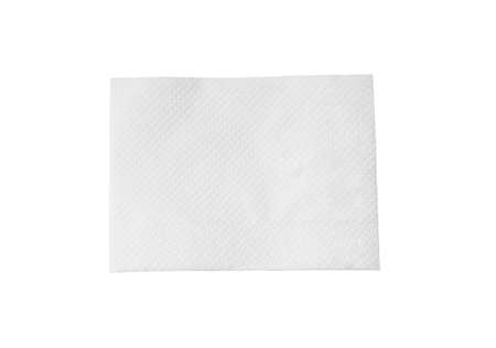 Top view of single folded white tissue paper or napkin is isolated on white background.の写真素材