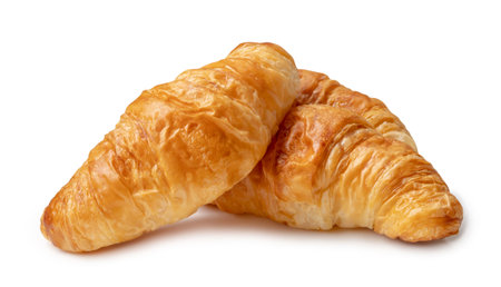 Three piece of croissant in stack are isolated on white background with clipping path.の写真素材
