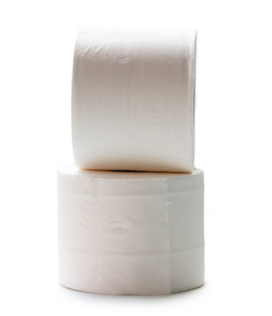 Two rolls of white tissue paper or napkin is stack are isolated on white background with clipping path.の写真素材