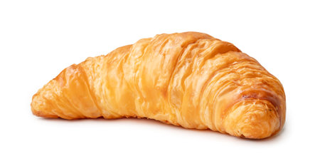 Front view of single croissant is isolated on white background with clipping path.の写真素材
