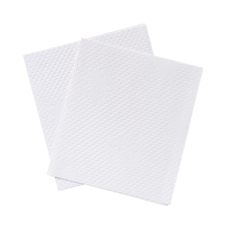 Top view of two folded pieces of white tissue paper or napkin in stack is isolated on white background with clipping path.の写真素材