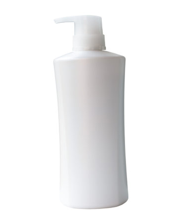 Single white shampoo or hair conditioner bottle or container is isolated on white background with clipping path.の写真素材
