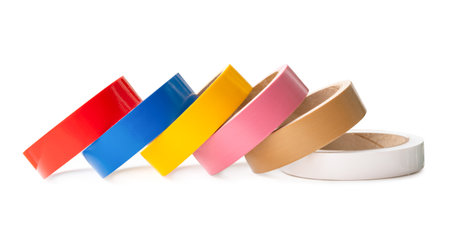 Set of multicolor adhesive vinyl or cloth tape is isolated on white background with clipping path.の写真素材