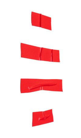Top view set of red adhesive vinyl tape or cloth tape stripes is isolated on white background with clipping path.の写真素材