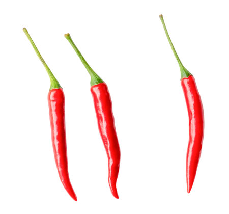 Top view set of red chili peppers or cayenne pepper is isolated on white background with clipping...