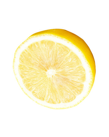 Yellow lemon half is isolated on white background with clipping path.の写真素材