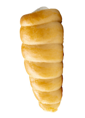 Top view of one puff pastry cream horn is isolated on white background with clipping path.の写真素材