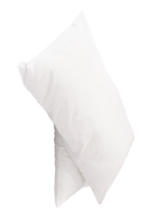 Two white pillows after use in stack are isolated on white background with clipping path.の写真素材