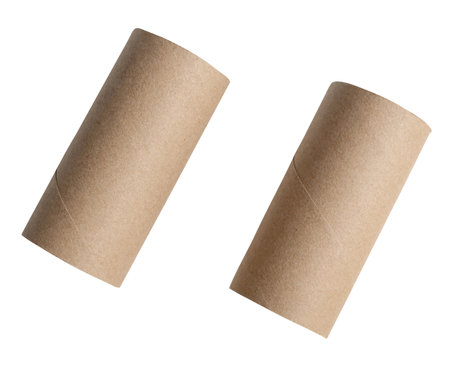 Top view set of tissue paper cores or napkin in strange shape after used out of tissue paper is isolated on white background with clipping path.の写真素材