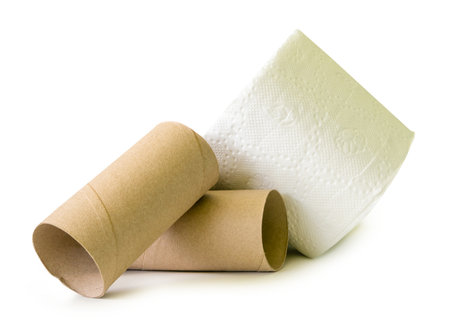 Tissue paper roll or toilet paper roll with cores or tissue paper tubes in stack are isolated on white background with clipping path.の写真素材