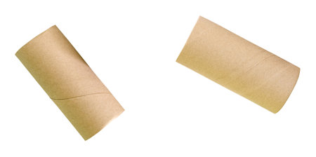 Top view set of tissue paper cores or toilet paper tubes is isolated with clipping path in png file format.の写真素材