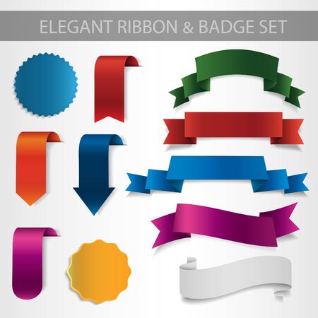 elegant vector ribbon and badge setのイラスト素材