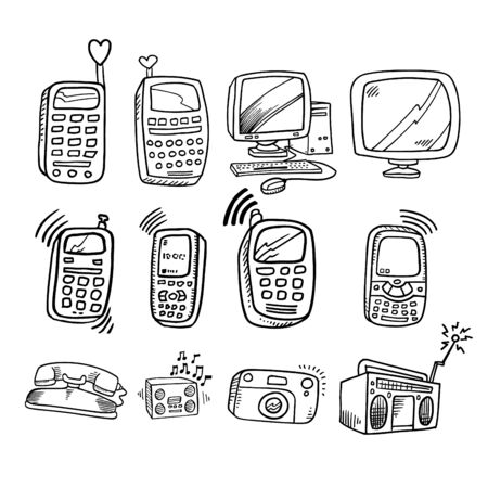 electronics doodle Collectionのイラスト素材