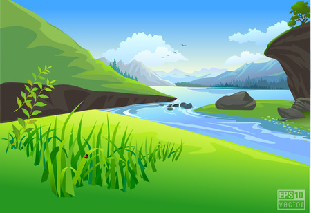 river landscape vectorのイラスト素材