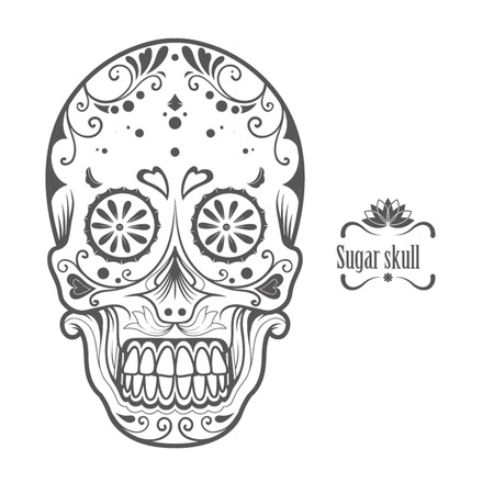 Vector Black and White Tattoo Skull Illustrationのイラスト素材