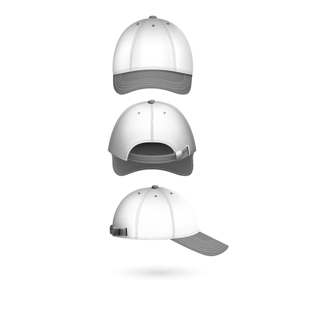 Realistic back front and side view white baseball capのイラスト素材