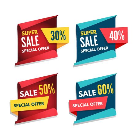 Vector label, sticker, tags set. Sale up to 30%, 40%, 50% and 60% off illustration.のイラスト素材