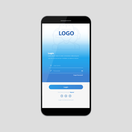 Mobile UI kit. Sign up form, Login form for appのイラスト素材