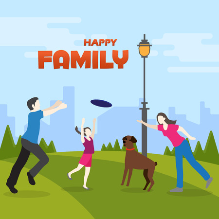 Happy family playing outdoorsのイラスト素材