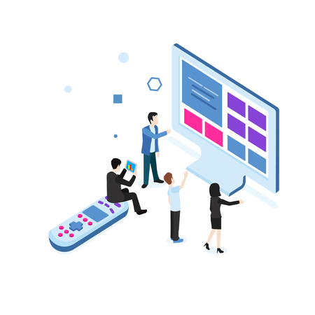 Business People work in a team and interact with graphsのイラスト素材