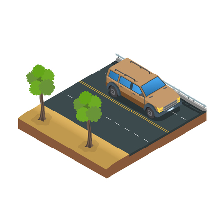 Car Drive Road Flat Vector Illustrationのイラスト素材