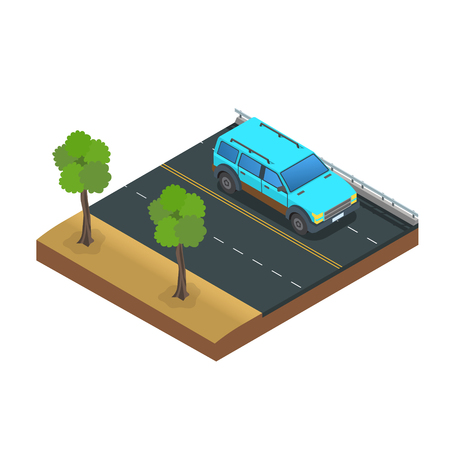Car Drive Road Flat Vector Illustrationのイラスト素材