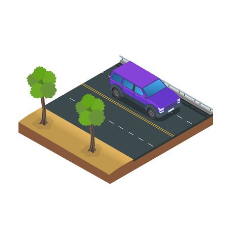 Car Drive Road Flat Vector Illustrationのイラスト素材