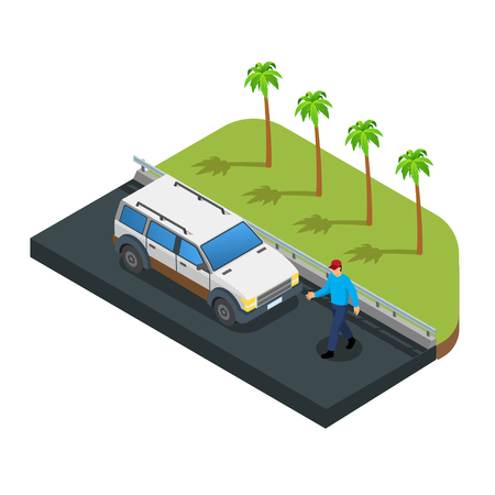 Vector illustration of a car on road trip vectorのイラスト素材