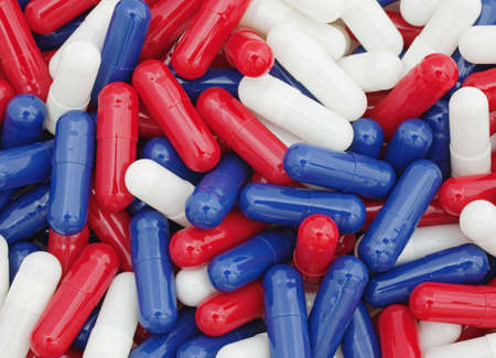 red, white, and blue capsulesの写真素材