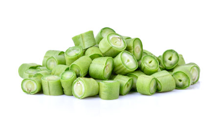 green long bean slice on white backgroundの写真素材