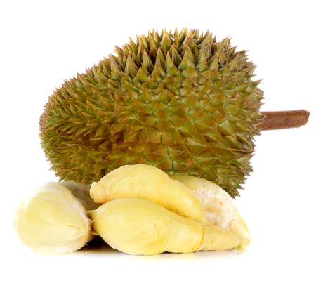 Durian fruit on white backgroundの写真素材