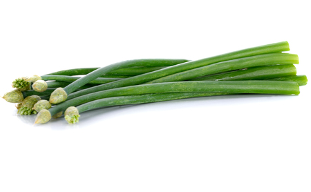 chives flower or chinese chives on white backgroundの写真素材