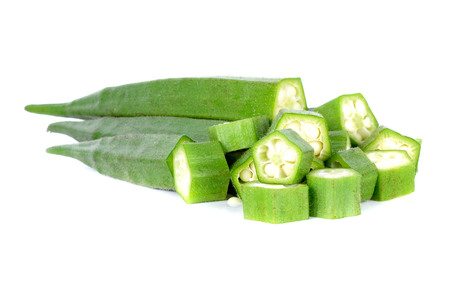 fresh okra or green roselle on white background