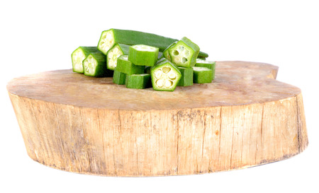 fresh okra or green roselle on wooden backgroundの写真素材
