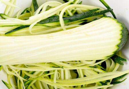 Cucumber slices on white backgroundの写真素材
