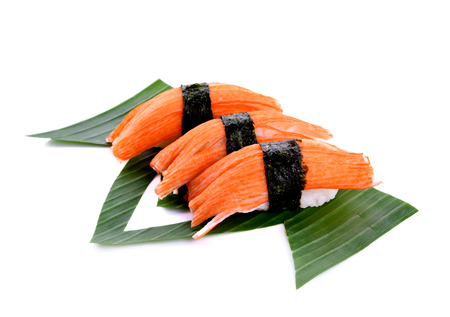 Sushi rolls on white backgroundの写真素材