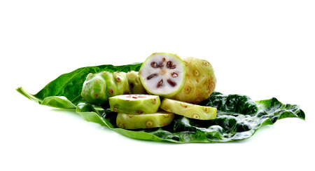 Exotic fruit,noni fruit on white backgroundの写真素材