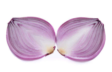 red onion slices isolated on white backgroundの写真素材