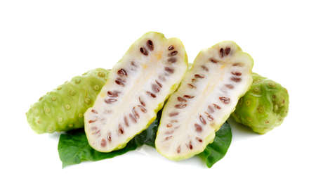 Exotic fruit,noni fruit isolated on white backgroundの写真素材