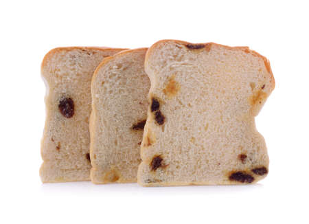 sliced raisin bread isolated on white background